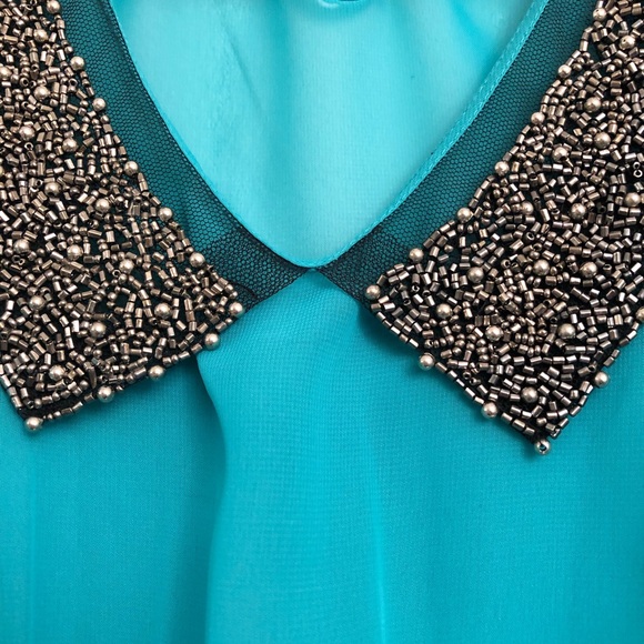 Pacsun Teal Beaded Collar Dress (Small) - Picture 3 of 6